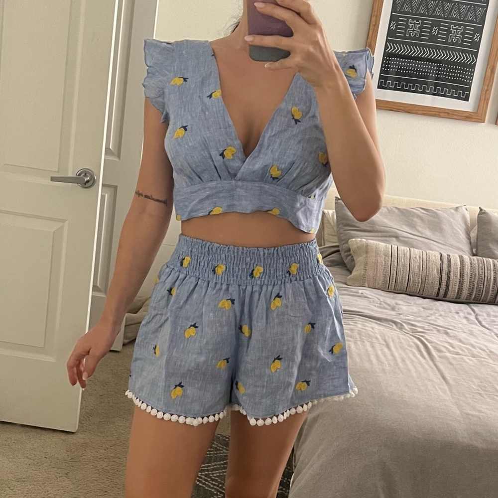 Luisa Positano Blue Limoncino Shorts and Pinacolada Top Set NWT